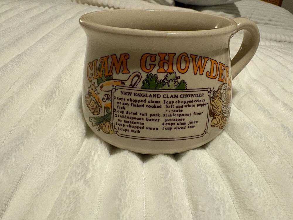Vintage Ceramic Clam Chowder Recipe Soup Mug Bowl